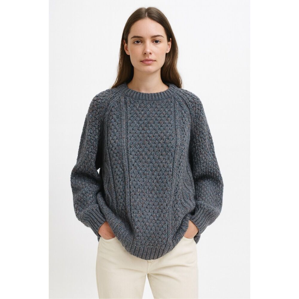 Ballyshanon Hand Loomed Wool Fisherman Sweater Ireland Chunky Knit S Oversized